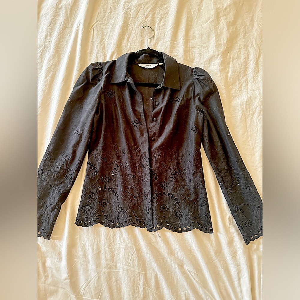& other stories Paris atelier black embroidery and eyelet button down blouse